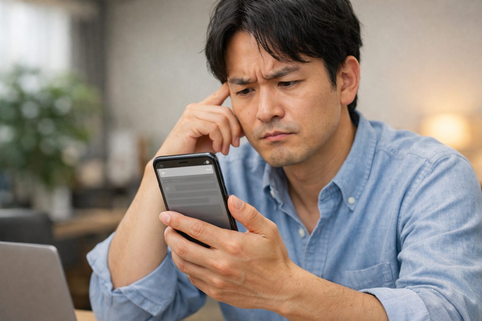 iOSアップデート後のSafariでボタン位置が変わり戸惑う日本人ユーザーの手元とiPhone画面のイメージ