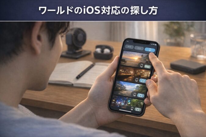 iOS対応で表現が簡略化される場面を端末比較の雰囲気で示したVRChat利用イメージ