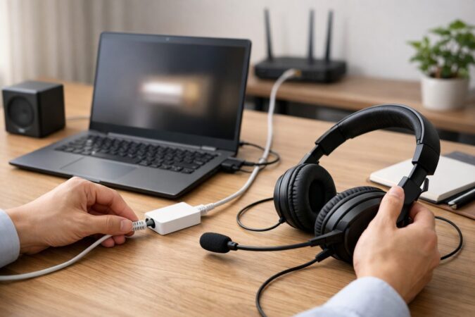 iPhoneに通知は届いているのに作業中に見逃す状況を示すデスク上のスマホ配置イメージ