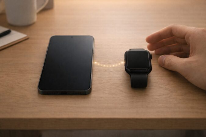 スマホとスマートウォッチを並べて連携の基本を示す接続イメージ(画面文字なし)