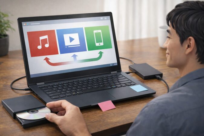 Windowsで目的別に音楽・動画・端末管理を使い分け、CD取り込みと外付けSSDで補う代替・後継イメージ