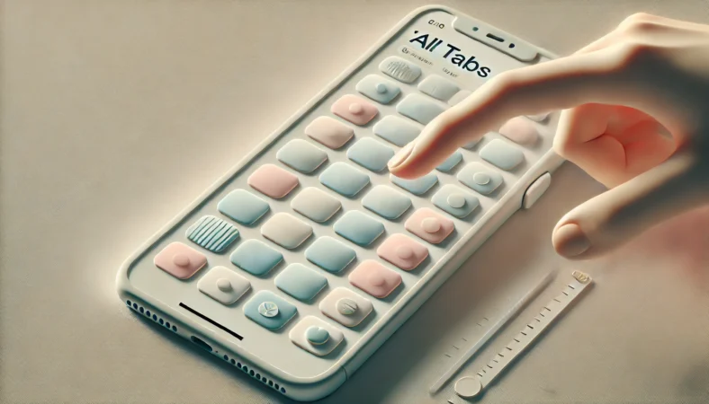 Safariのタブ一覧から目的のタブを素早く選ぶ操作を示す俯瞰イメージ