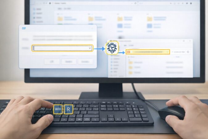 Win+Rからエクスプローラでバックアップ保存先を辿って確認する操作イメージ