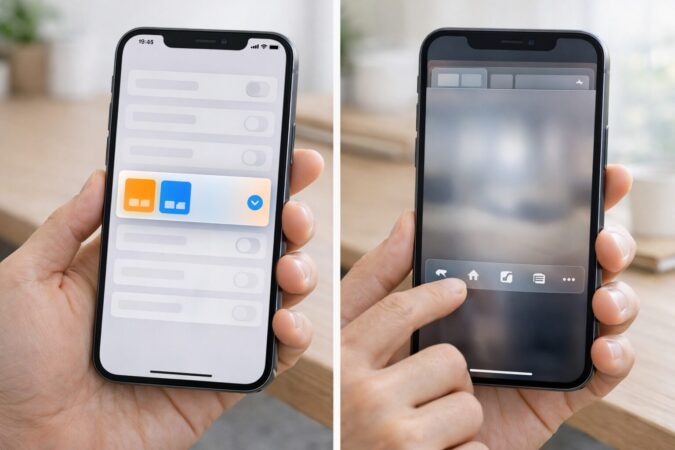 Safariのタブレイアウトを固定して操作を安定させる設定手順を連想させるiPhone画面イメージ