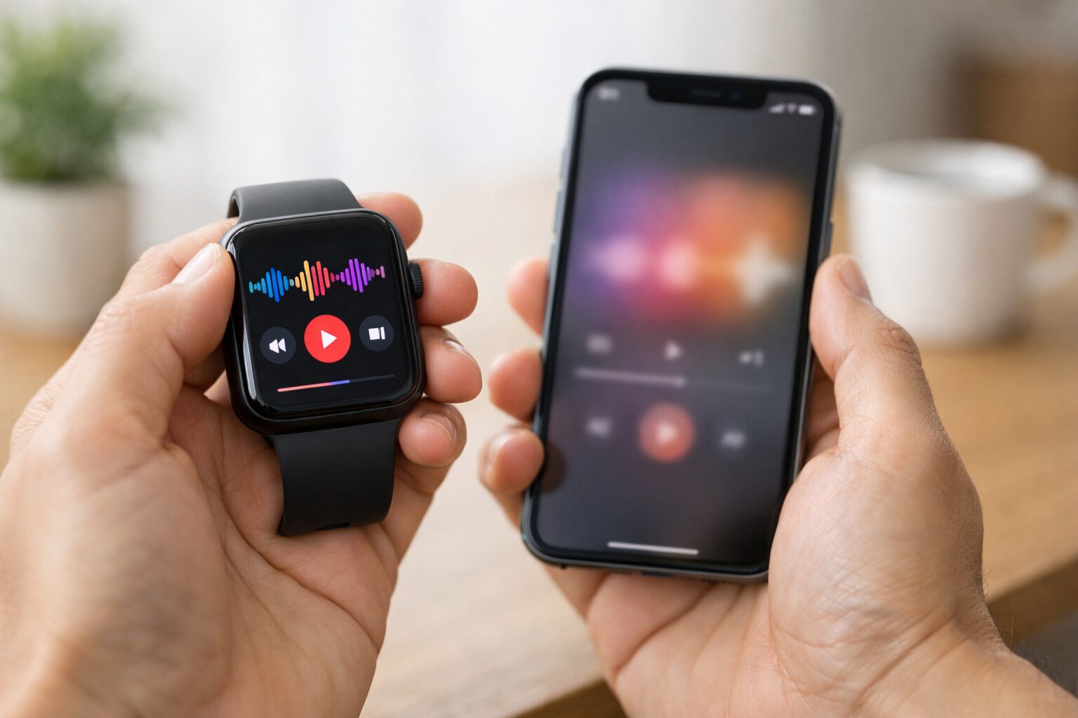 Apple Watchで音楽操作が反応せず困っている日本人の手元とスマートウォッチの様子