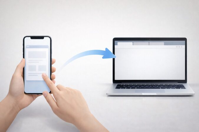 アプリ内で見ていたページをChromeのタブに渡して履歴やブックマークをまとめる導線イメージ