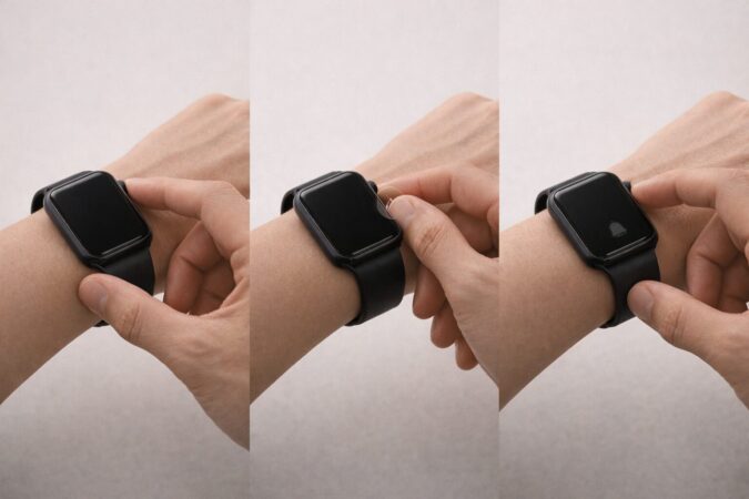 スマートウォッチで最短手順でアラームを作成する操作イメージ