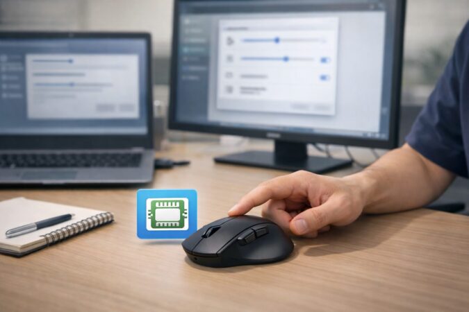 インストール不要でできるWindows標準調整とオンボードメモリ対応マウスの運用イメージ