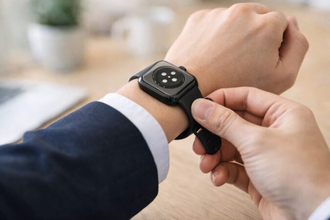 Apple Watchの装着を少しきつくして浮きやズレを防ぎ改札の反応を改善するイメージ