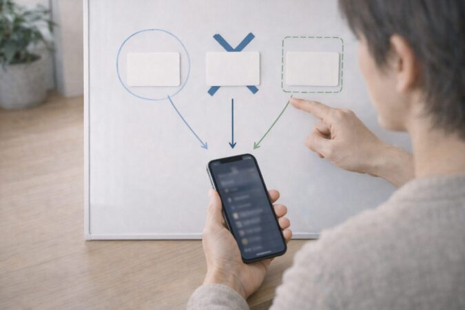 Xにログインできない場合に、認証アプリ・iPhoneパスワード管理・バックアップ手段を順に確認するイメージ