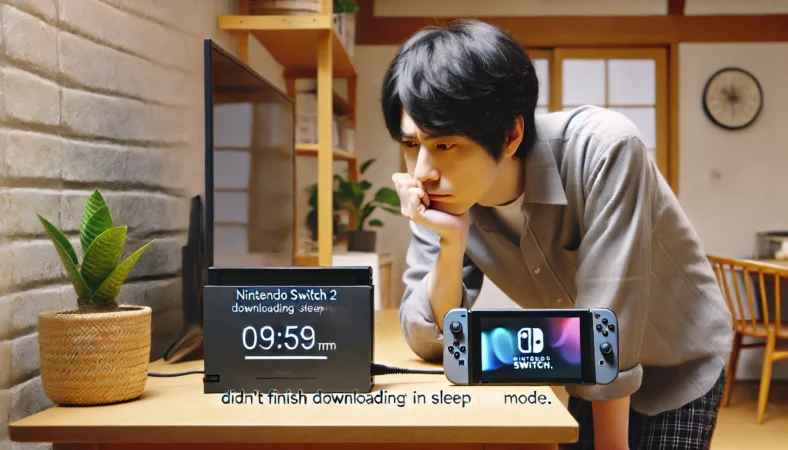 スリープ中にSwitch2のダウンロードが終わらず、朝に設置場所や通信環境を確認している日本人ユーザーの自宅の様子