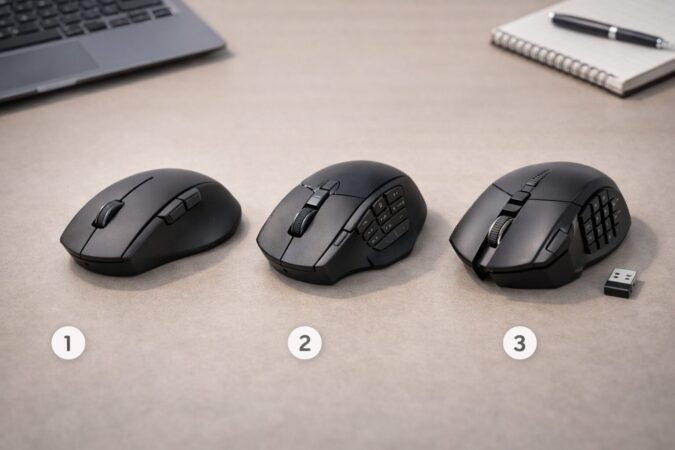 5ボタン・多ボタン・ワイヤレス受信機付きなど、用途別に選べるマウスの比較イメージ