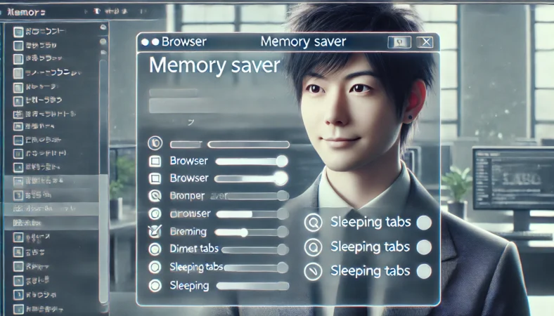 ブラウザのメモリセーバー機能を有効化してタブを休止する日本人ビジネスパーソン