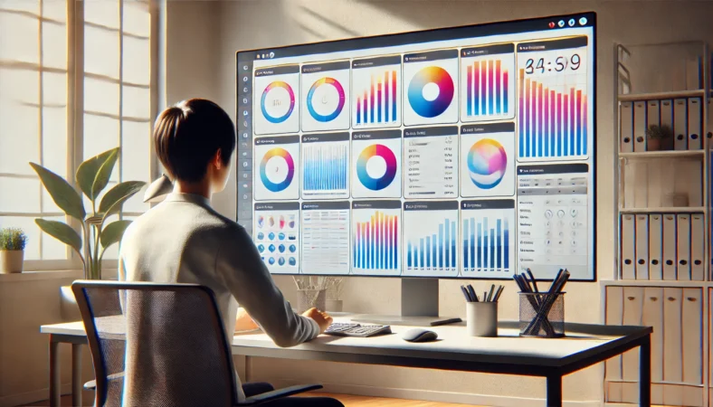 ノートPCでブラウザのタスク管理画面を確認する日本人女性。Chromeのメモリ使用量をチェックしている様子。