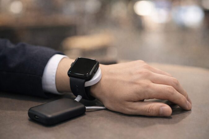 外出先でApple Watchを充電してSuicaの反応不良から復帰を狙うシーン