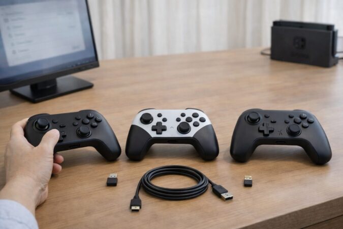 SwitchとPCで兼用しやすいコントローラーを価格帯別に並べて比較できるワイド写真