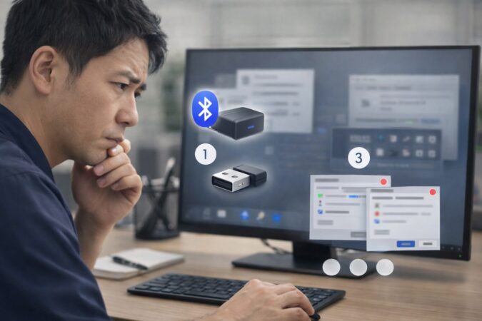 割り当てが反映されない原因を、常駐確認・プロファイル違い・競合・接続方式の観点で示すトラブルシュート場面
