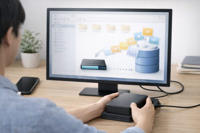 大容量の外付けHDDへiTunesバックアップを退避して容量不足を解消する運用イメージ