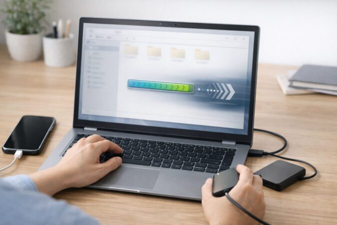 外付けSSDにiPhoneバックアップを置いて高速にバックアップ・復元する接続イメージ