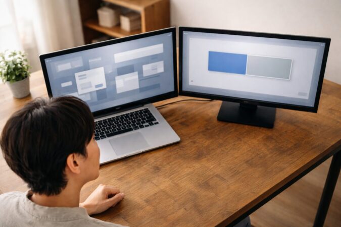 デュアルモニターを現実の左右配置どおりに揃えて使うデスク環境