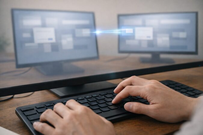 マウスが移動できないときにキーボード操作でウィンドウを別モニターへ移す応急処置イメージ