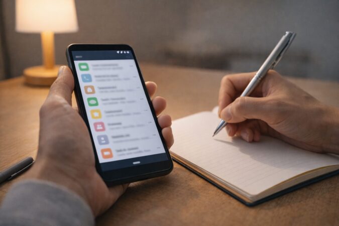 インストール済みアプリ一覧を確認して怪しいアプリを記録・整理する手順のイメージ
