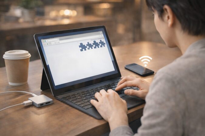 Chromebookなど拡張機能が使える端末で、外出先でもPC版に近い拡張体験を実現する作業環境のイメージ