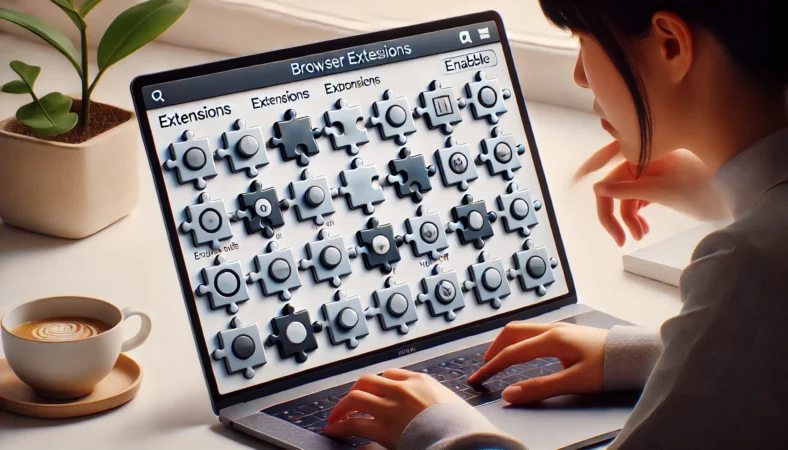 ブラウザ拡張機能を一つずつ無効化して確認する日本人ユーザーの様子