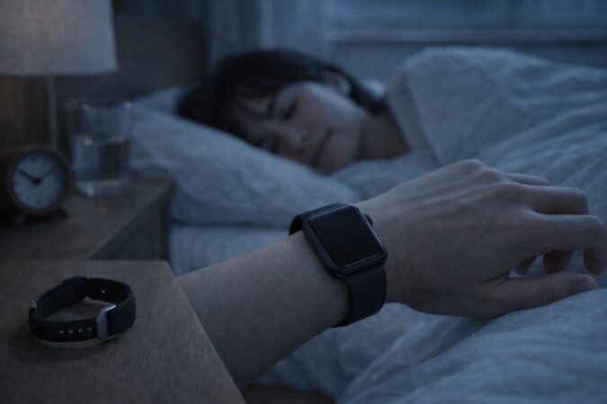 就寝時にバンドを適度に密着させて振動の失敗を防ぐ装着イメージ