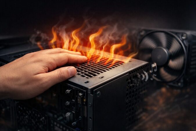 ハードウェアアクセラレーション無効化でCPU側に負荷が寄り、発熱とファン騒音が増えるリスクを示す排熱確認イメージ(