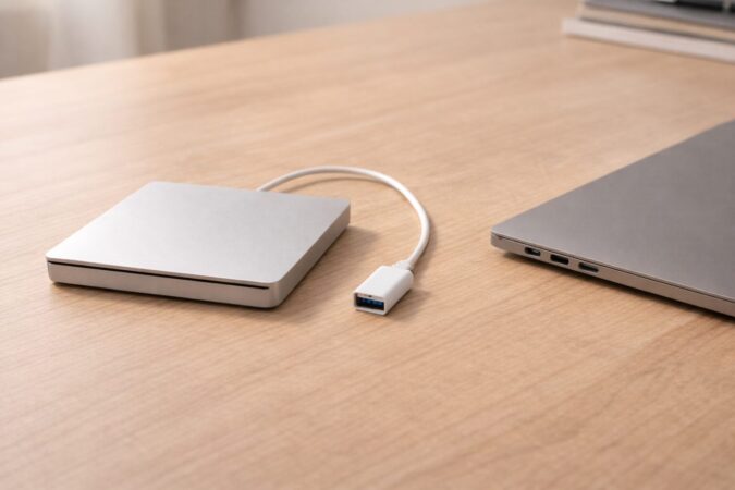 USB-A接続の純正系ドライブをUSB-CしかないMacBookで使うための変換アダプタ構成