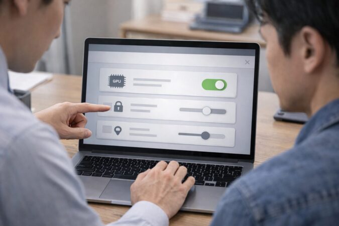 設定項目が見つからない・変更できない場合に、管理ポリシーなどの制限を疑う確認イメージ