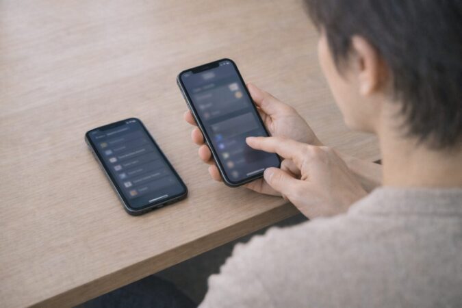 Xアプリ設定とiPhoneのパスワード管理を並行確認して認証コードの場所を切り分ける手順イメージ