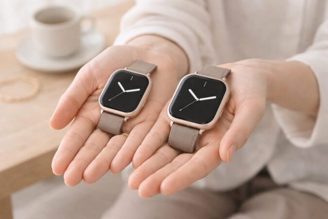 小さめと大きめのスマートウォッチを見た目で比較するイメージ