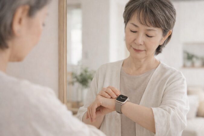 60代女性がスマートウォッチの馴染み方を気にする様子