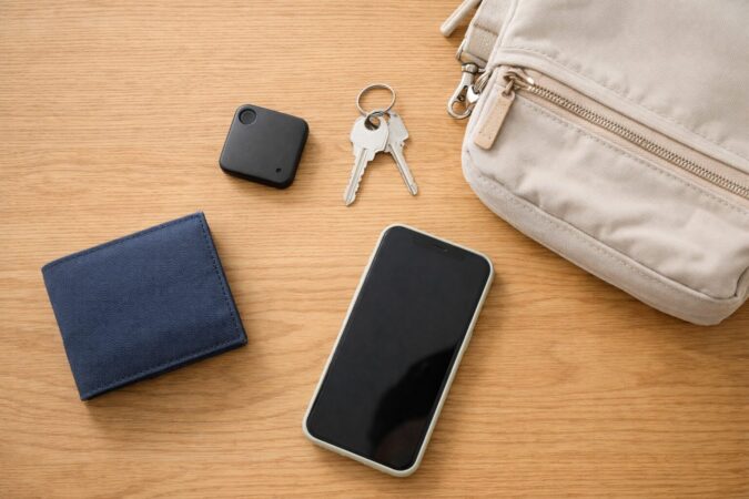 ダイソーの紛失防止タグと日常小物を並べた基本情報イメージ