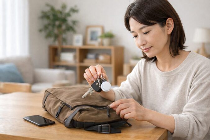 AirTagが鳴る理由と対処法を確認する日本人女性のイメージ