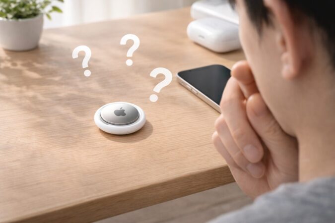 反応しないAirTagを前に原因を切り分けるイメージのワイドビジュアル