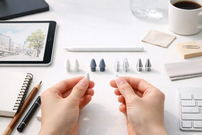 Apple Pencilのペン先を比較しながら選ぶ手元のイメージ