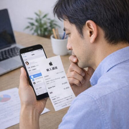 Appleからの少額請求の原因を明細と設定画面で確認する日本人ユーザーのイメージ