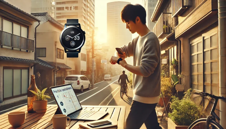 スマホを持たずに外出する日本人ユーザーとスマートウォッチのLTE活用イメージ
