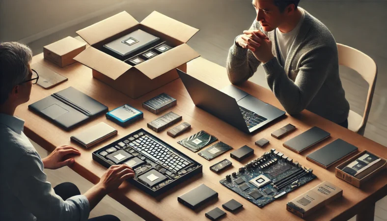 型落ちノートPCの構成や状態を慎重に確認する購入前チェックの様子