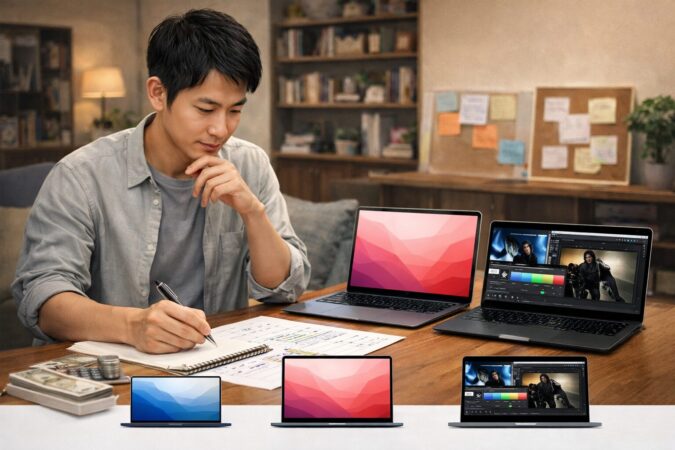 用途と予算を整理しながら後悔しないMacBook選びを進める日本人ユーザーのイメージ