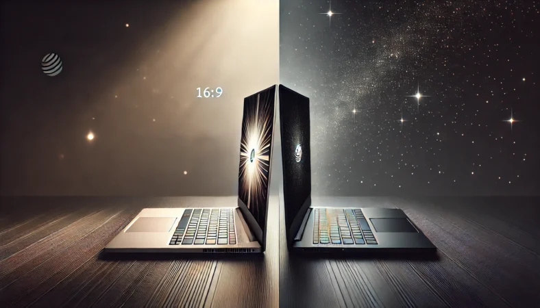 スターライト系とスペースブラック系のノートPCを暗めのデスク上で比較した、高級感の違いが伝わるイメージ