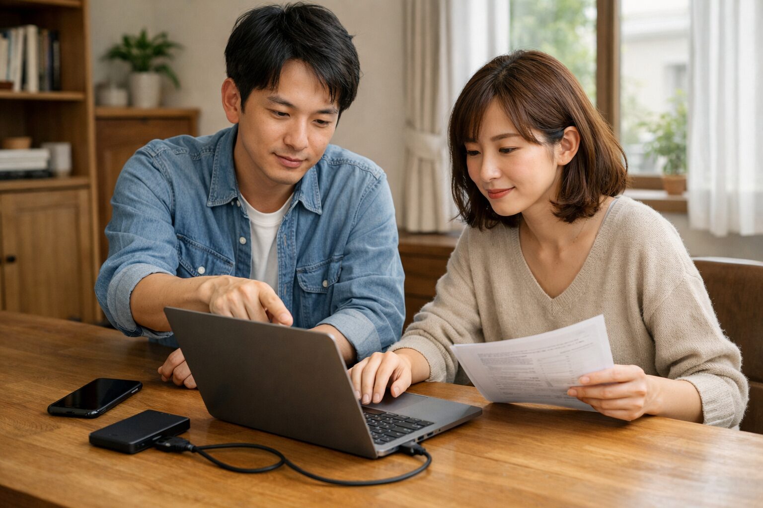 OneDrive削除前に外付けSSDへデータを退避している日本人ユーザーの作業風景