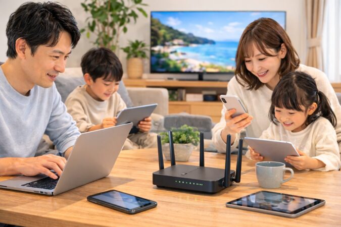 有料のルーターやネットワーク対策でPC以外も守る家庭のイメージ