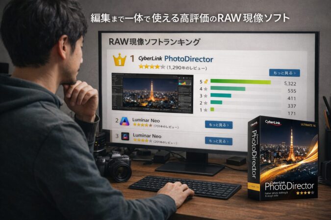 日本人初心者が現像から編集まで一体で使えるRAW現像ソフトを高評価で検討している16対9ビジュアル