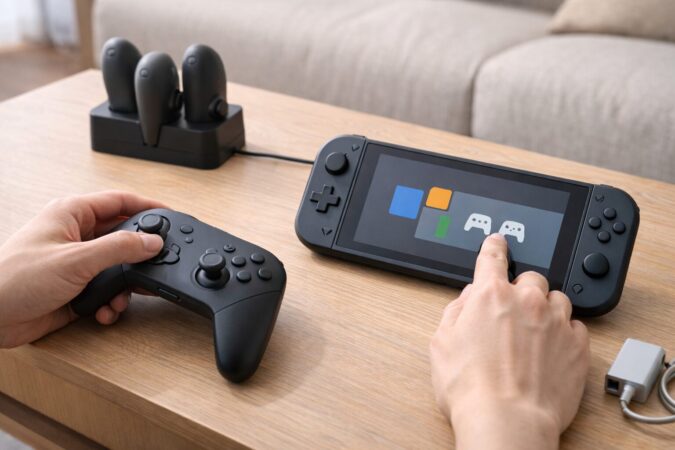 携帯ゲーム機とワイヤレスコントローラーをペアリングして使い分ける日本人の手元
