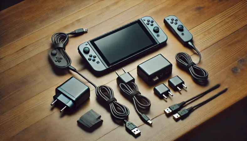 純正ACアダプターを中心に置き、代用品や市販充電器を脇に避けた比較イメージ