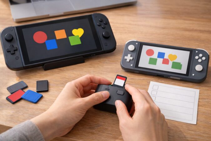 旧型の携帯ゲーム機で遊べるソフト対応を確認してから購入判断するイメージ